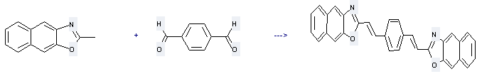 The 1,4-bis[?-(naphth[2,3-d]oxazol-2-yl)vinyl]benzene could be obtained by the reactants of Naphth[2,3-d]oxazole,2-methyl- and benzene-1,4-dicarbaldehyde.